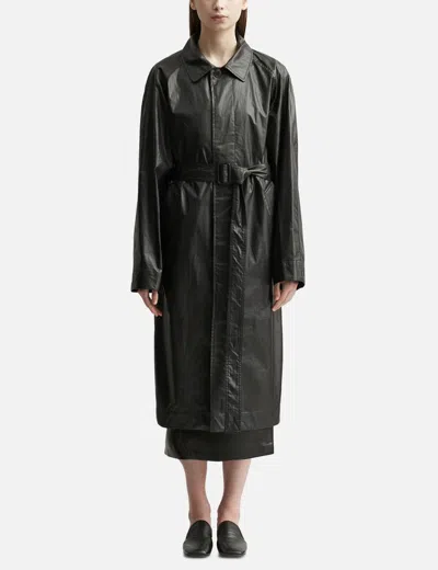 Lemaire Belted Raincoat In Black