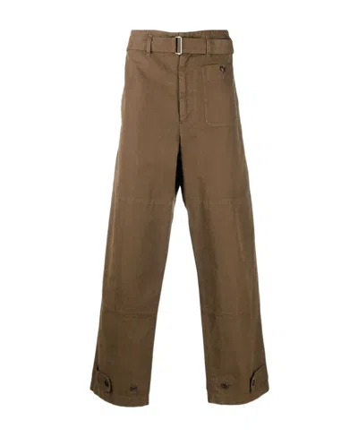 Lemaire Belted Straight-leg Trousers In Brown