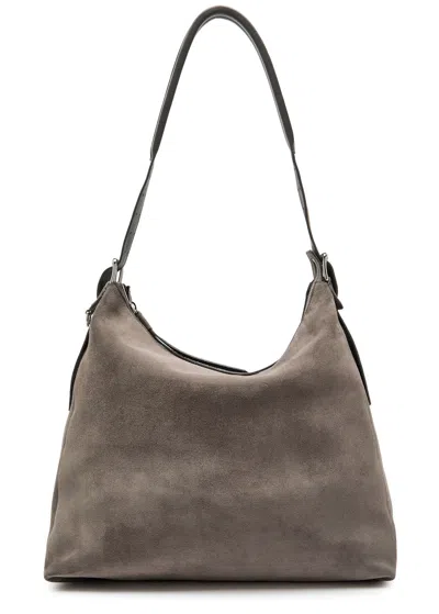 Lemaire Belted Suede Hobo Bag In Brown