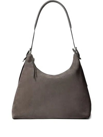 Lemaire Belted Suede Shoulder Bag In Gray
