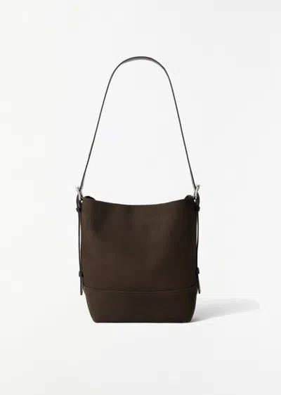 Lemaire Belted Suede Tote, Small In Ebony Brown