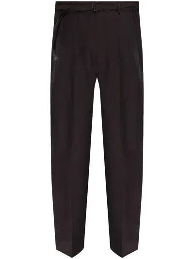 Lemaire Belted Tailored Trousers In Dark Espresso Melange