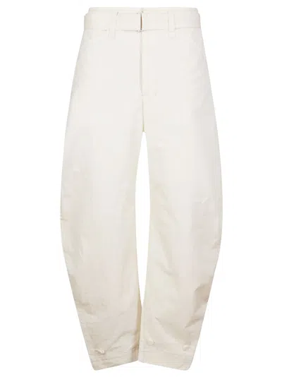 Lemaire Belted Tapered Pants In Pale Ecru