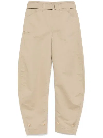 Lemaire Belted Tapered Trousers In Beige