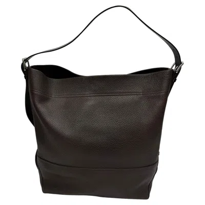 Lemaire Belted Tote Bag In Brown Cow Leather In Black