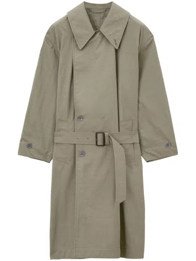 Lemaire Belted Trench Coat In Green