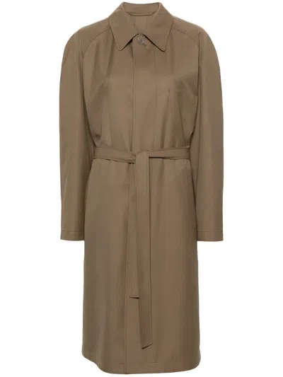 Lemaire Belted Trench Coat In Neutral
