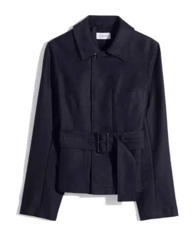 Lemaire Belted Utility Jacket In Cotton Satin In Black