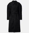 Lemaire Belted Wool And Cotton Twill Coat In Black