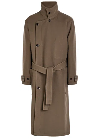 Lemaire Belted Wool Coat In Multi