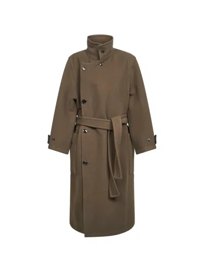 Lemaire Belted Wrap-design Coat In Black