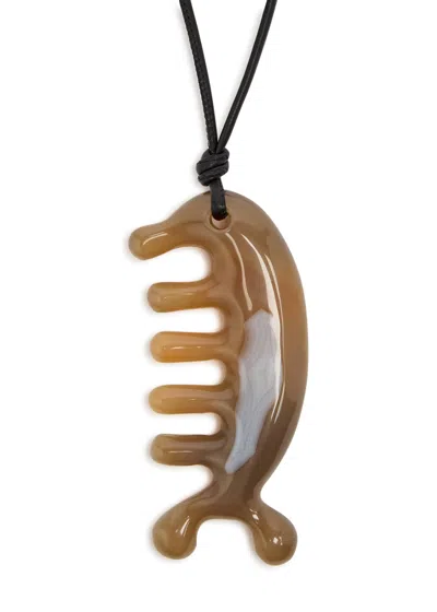 Lemaire Beluga Gua Sha Agate And Leather Necklace In Brown