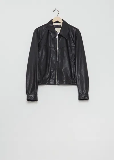 Lemaire Leather Blouson Biker Jacket In Black