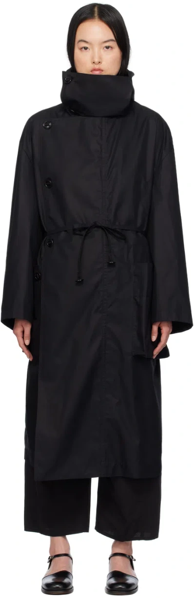 Lemaire Black Asymmetrical Coat In Bk999 Black