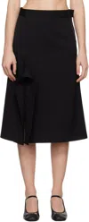 Lemaire Black Asymmetrical Wrapover Midi Skirt In Black