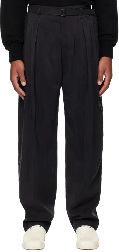 Lemaire Black Belted Relaxed Trousers In Animal Print