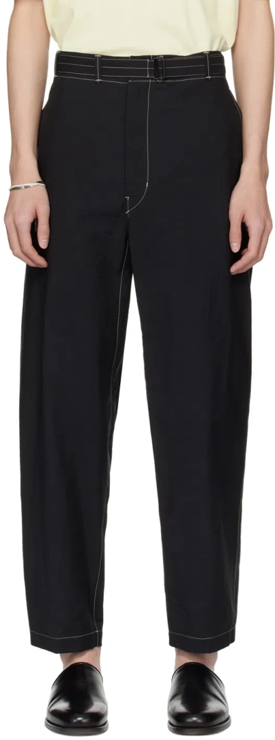 Lemaire Black Belted Trousers In Bk999 Black