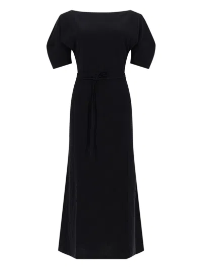 Lemaire Black Boat Neck Midi Dress In Blue