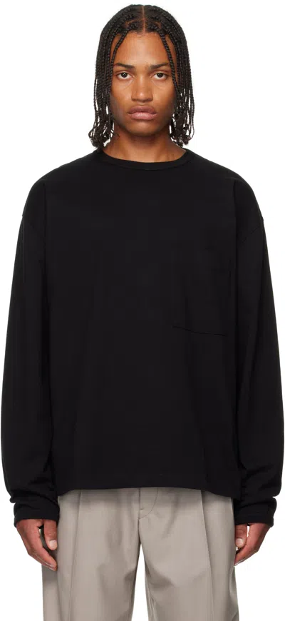 Lemaire Oversized Cotton T-shirt Long Sleeves In Black