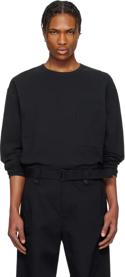 Lemaire Black Boxy Long Sleeve T-shirt In Bk995 Jet Black