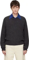 Lemaire Black Boxy V Neck Sweater In Gray