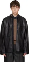Lemaire Black Collarstand Leather Overshirt In Black