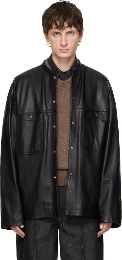 Lemaire Black Collarstand Leather Overshirt
