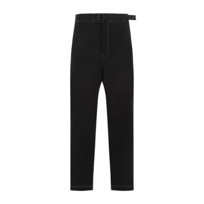 LEMAIRE BLACK COTTON BELTED CARROT PANTS