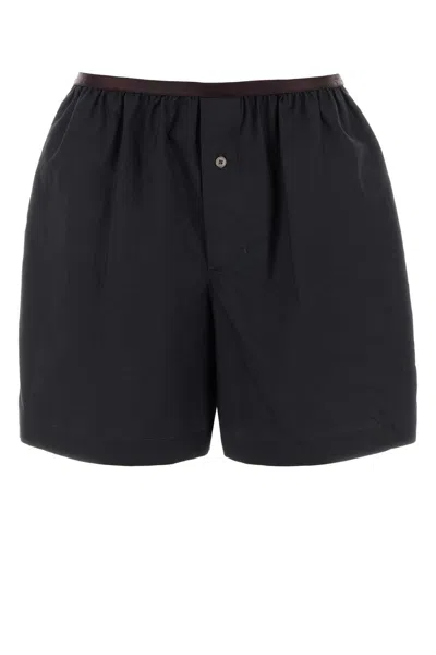 Lemaire Black Cotton Blend Shorts In Blue