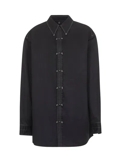 LEMAIRE BLACK COTTON SATIN EMBELLISHED METAL SHIRT