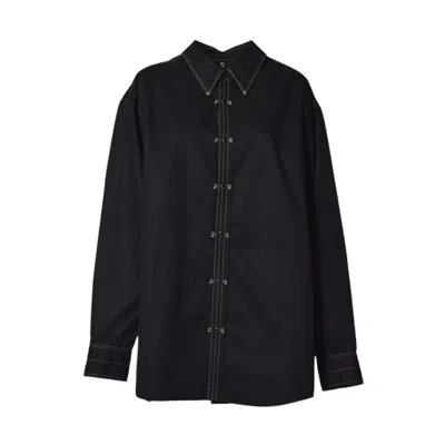 Lemaire Black Cotton Shirt With  Metal Decoration