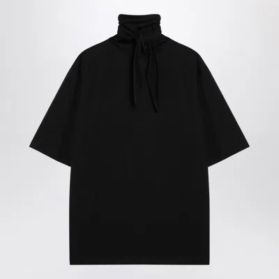 Lemaire Black Cotton T-shirt With Scarf Detail