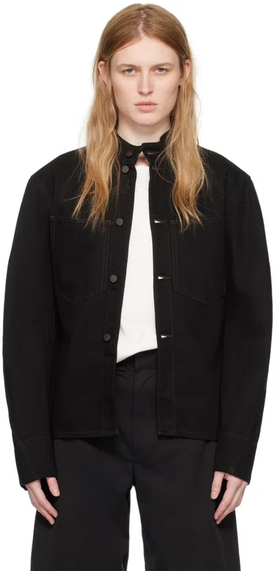 Lemaire Black Curved Sleeve Denim Jacket In Black Denim