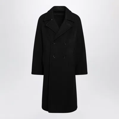 Lemaire Black Double-breasted Coat In Wool And Alpaca