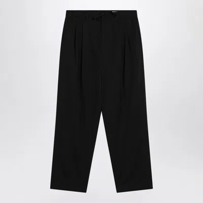 Lemaire Black Drawstring Pants In Wool Blend In Brown