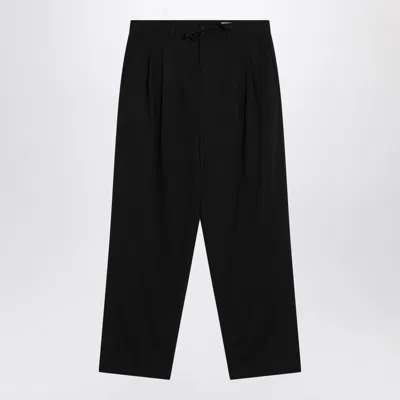 Lemaire Black Drawstring Pants In Wool Blend Men