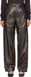 Lemaire Black Drawstring Parachute Leather Pants In Br507 Dark Espresso