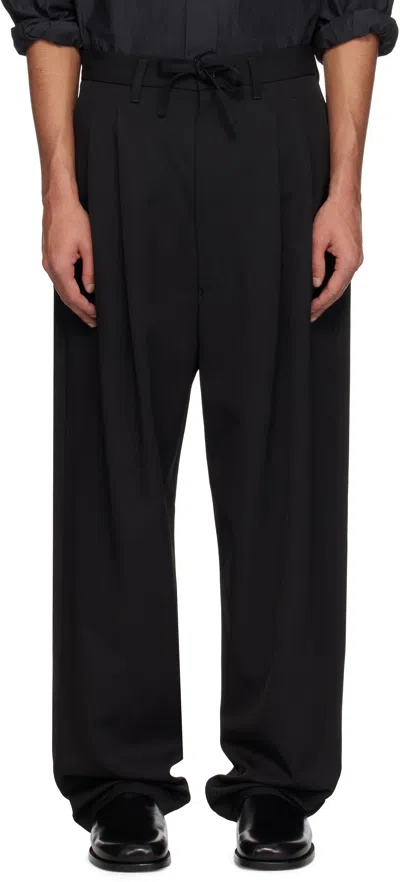 Lemaire Black Drawstring Pleated Trousers In Bk999 Black