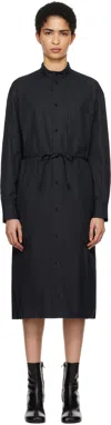 Lemaire Black Drawstring Shirt Midi Dress In Bk997 Caviar