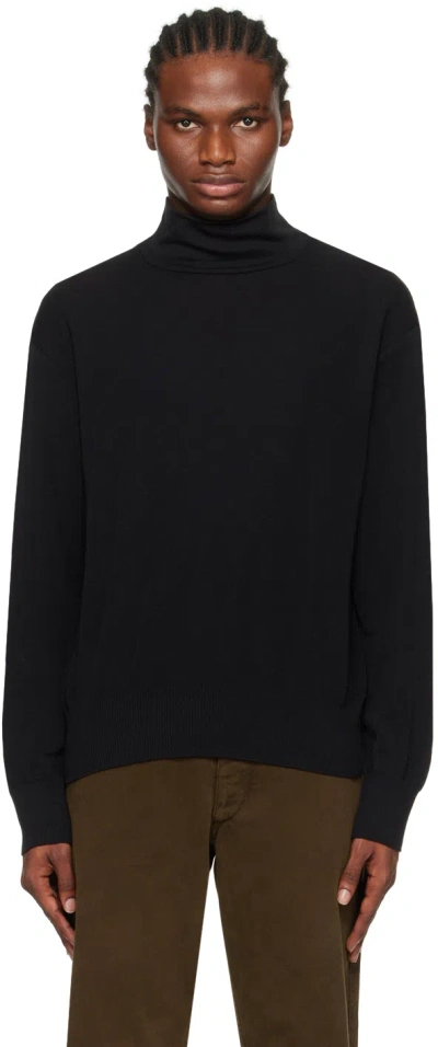 Lemaire Ribbed Turtleneck Sweater Long Sleeves In Black