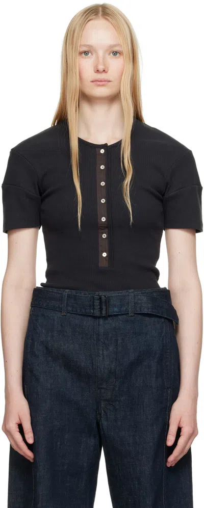 Lemaire Black Fitted Henley T-shirt
