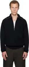 Lemaire Black Half Zip Sweater In Animal Print