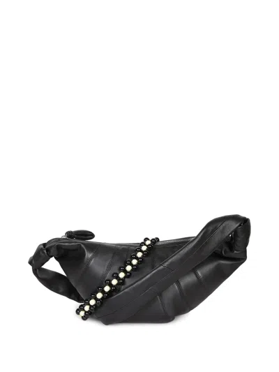 Lemaire Black Leather Croissant Bag In Brown