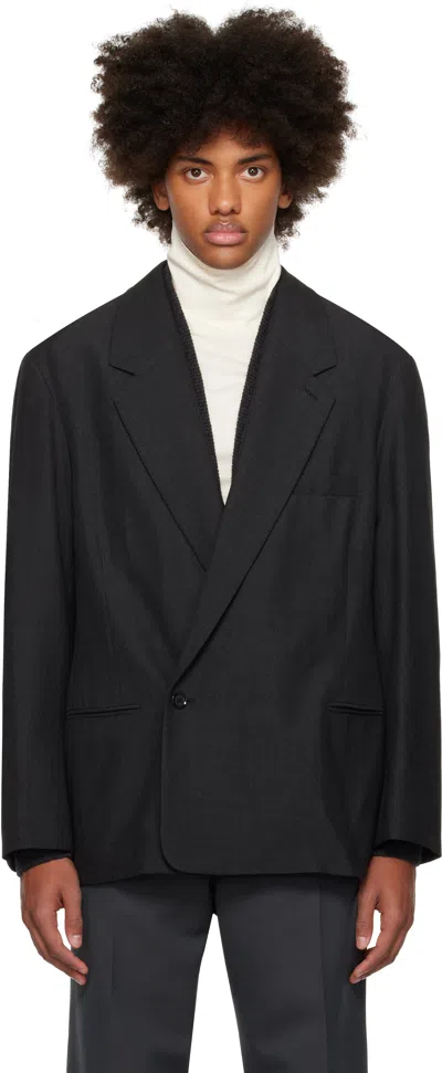 Lemaire Black Maxi Double Breasted Blazer In Bk997 Caviar