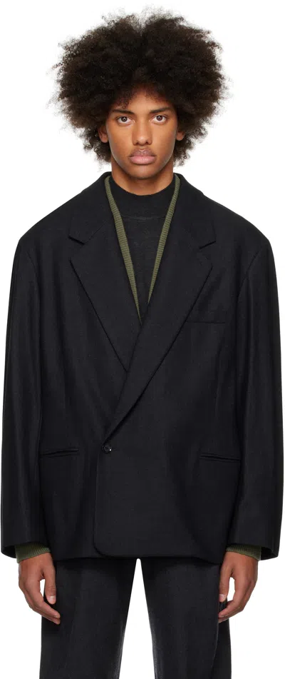 Lemaire Black Maxi Double Breasted Blazer In Mu190 Anthracite Gre