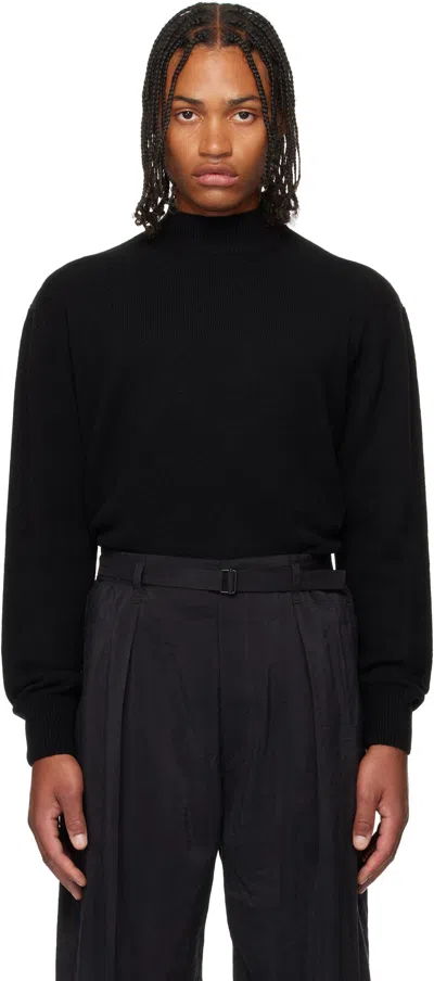 Lemaire Black Mock Neck Sweater In Animal Print