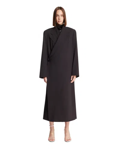 Lemaire Black Oversized Wool Wrap Coat In Black Nero   #000000