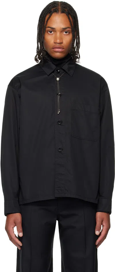 Lemaire Stand Collar Cotton Shirt In Black