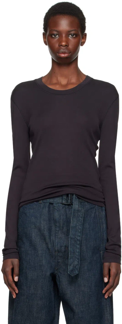 Lemaire Black Rib Long Sleeve T-shirt In Bk998 Squid Ink