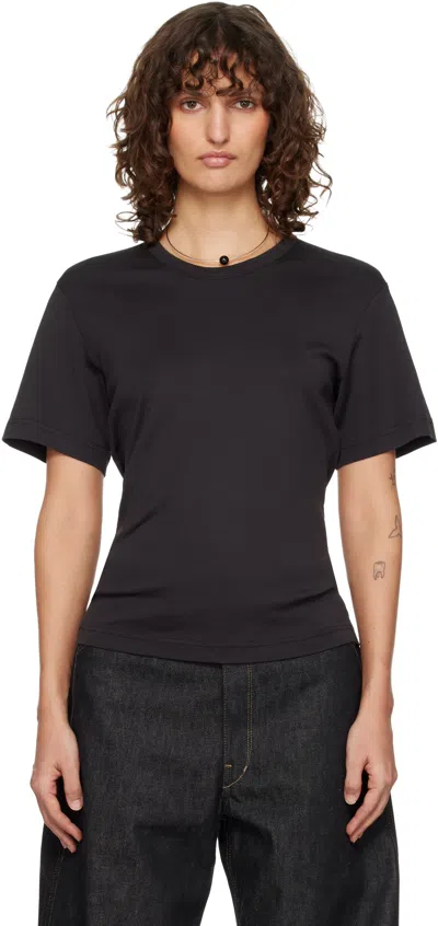 Lemaire Neutrals Rib Loose Fit Crewneck Cotton T-shirt In Black